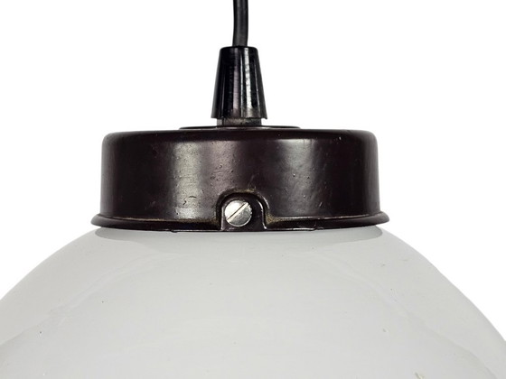 Image 1 of Gispen/Thabur style - pendant lamp - Bauhaus - opaline - Bakelite - 60s