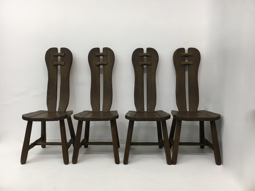 Set van 4 Belgische Brutalistische Eetkamerstoelen van De Puydt, jaren 1970