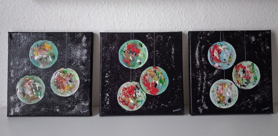 Quadri astratti natalizi a 3 pannelli con glitter, Dipinti e disegni, Tela, Bianco, Abstract (foto 5 di 5)
