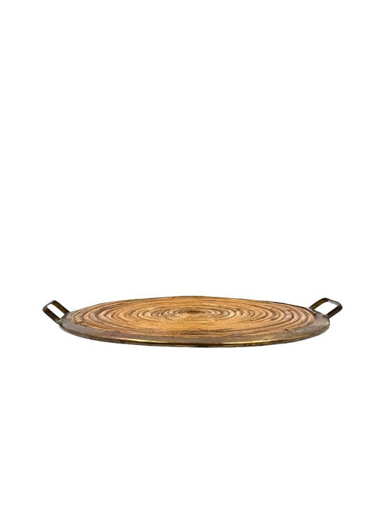 Image 1 of Vassoio Hollywood Regency in ottone e vimini, Italia 1970 ca.