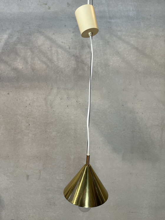 Image 1 of Vintage Glashütte Limburg Pendant Lamp - Opaline And Brass