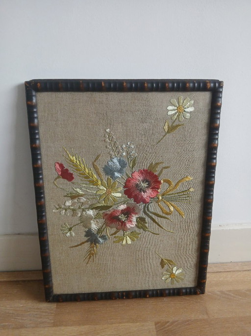 Mcm needlepoint wall art, bouquet of wildflowers