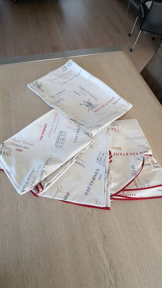Image 1 of Set of Table Linen With Wine Houses On It For Wine Tasting
