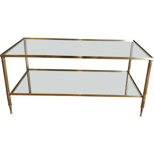 Mesa de centro vintage de latón con doble tapa, Francia, 1940