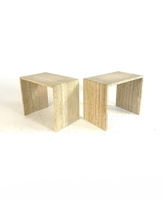 Image 1 of Set of 2 vintage travertine side tables '60