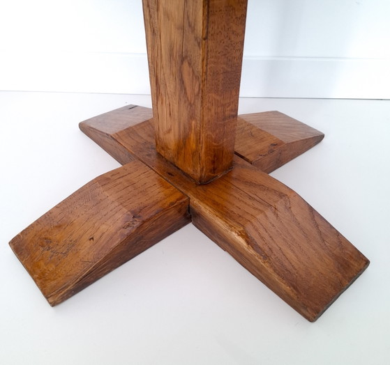 Vintage Brutalist Bijzettafel Eikenhout 8 Hoekig – Wood (photo 6 of 7)