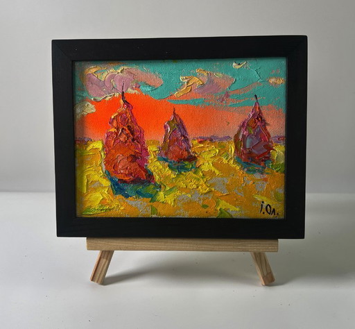 Original-Ölgemälde Sonnenuntergang Feldlandschaft im hellen Sommermorgen – schilderijen tekeningen, Canvas