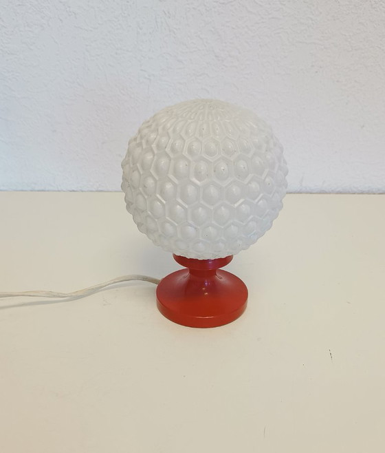 Vintage Bedlampje Rood Metaal En Glas – Tafellampen, Metal (photo 2 of 8)