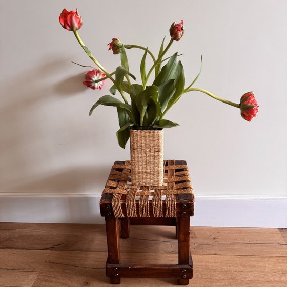 Image 1 of Dutch Brutalist Stool, Oak & Rope – ca. 1960