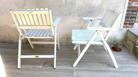 Image 1 of Vintage Wood Folding Garden Armchair by R.Gleizes France