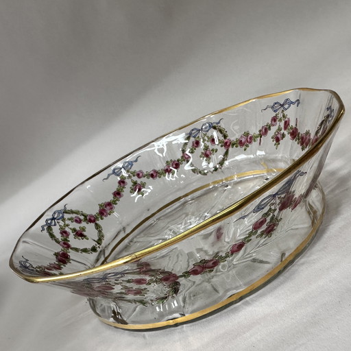 Antique French hand-painted glass bowl “Damon Paris” – ca. 1900 – gilded
