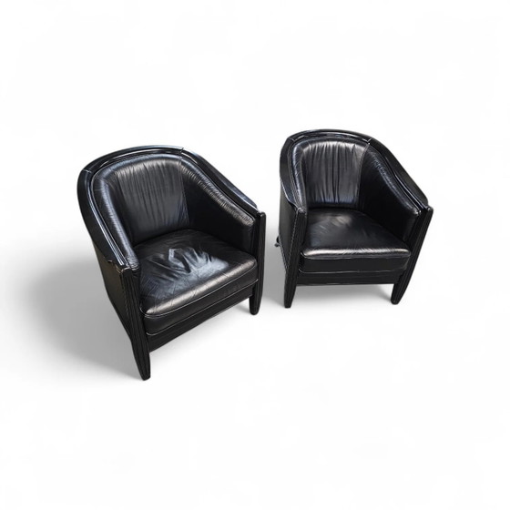 2 x fauteuil en cuir noir années 80 / style Art Déco / bon état – Leather, Art Deco (photo 11 of 19)