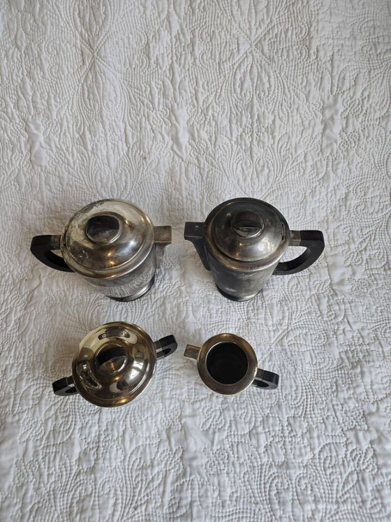 Juego de té y café Art Déco de metal plateado y baquelita, década de 1930. – Accesorios de mesa, Plastic (photo 4 of 5)