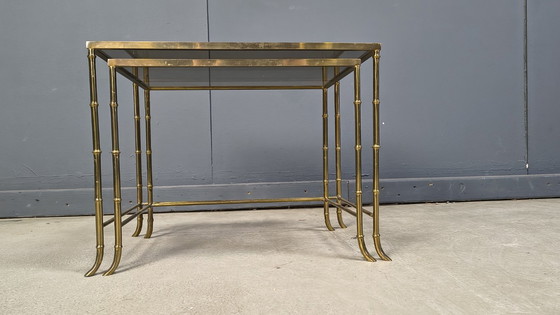 Image 1 of Brass faux bamboo nesting tables, 1960s
