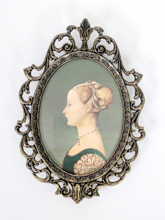 Image 1 of Set di 6 stampe d'arte vittoriane, cornice vintage in metallo dorato, Made in Italy, anni '70