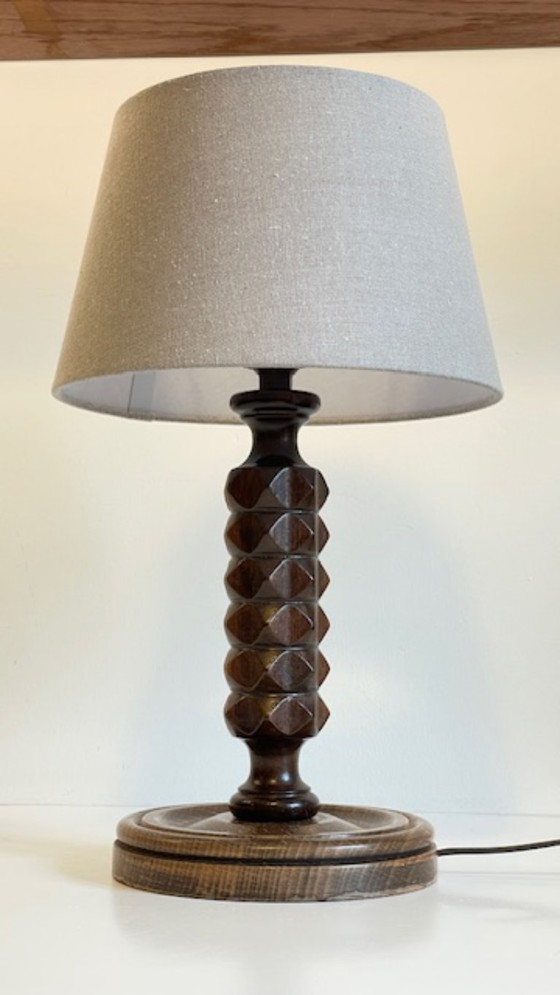 Image 1 of Vintage Geometric Wooden Lamp in the Style of Charles Dudouyt