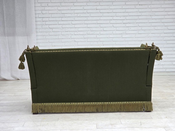 1970s, Danish 2-seater drop arm "Spanish" sofa, furniture wool. – 2 seaters, Wood (photo 7 of 20)