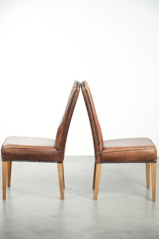 Image 1 of 6 chaises de salle à manger vintage en peau de mouton avec dossier haut