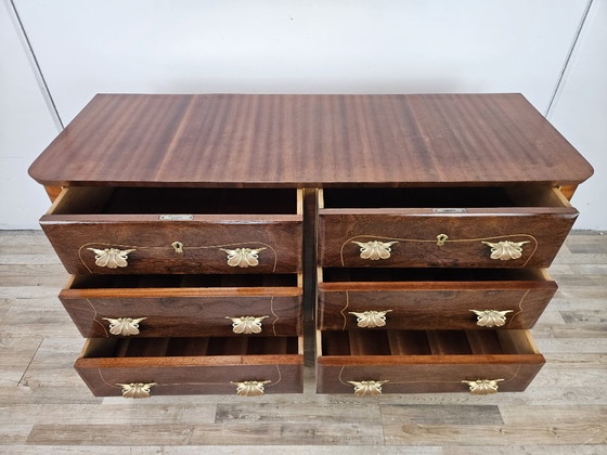 Cassettiera Art Decò anni '50 in radica di noce e ottone – Cassettiere, Wood (photo 12 of 21)