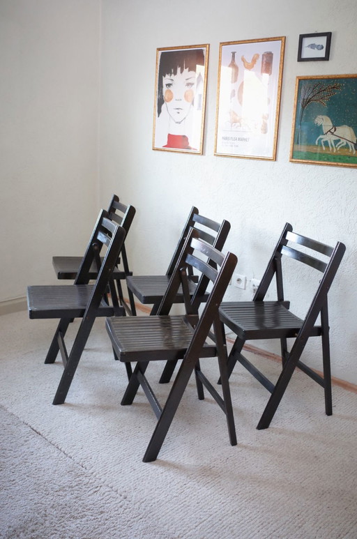 5x sillas plegables vintage lacadas en negro