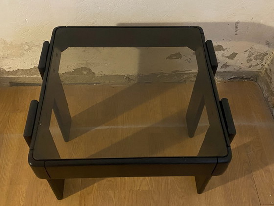Vintage Meblo Yugoslavia Nesting Side Table, Smoked Glass, 1970s – Frattini Style – Wood (photo 14 of 15)