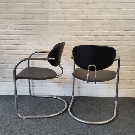 Set Van Twee Effezeta Sledestoelen – Eetkamerstoelen, Chrome, Metal (photo 4 of 12)