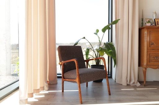 Mid-century fauteuil met cacao tweed bekleding, 1960, Polen