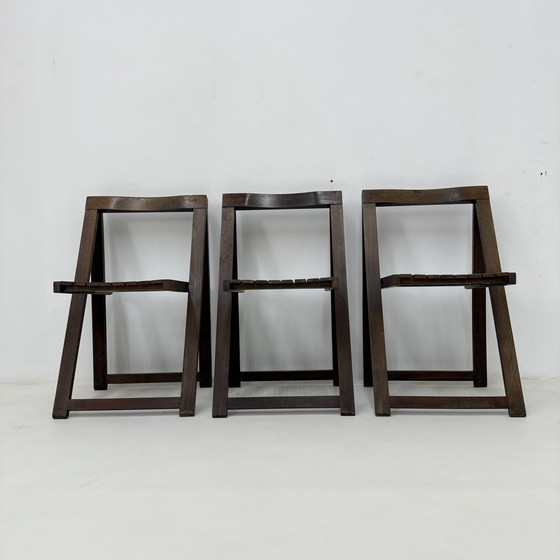 Image 1 of Set of 3 Aldo Jacober for Alberto Bazzani Wooden Folding Chairs, 1960’s
