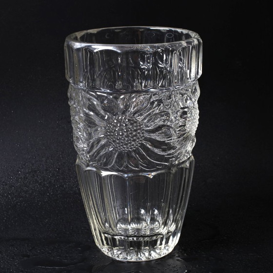 Image 1 of Large Vintage Sunflower Glass Vase: Bohemia Glass, Czech Republic, 1960s