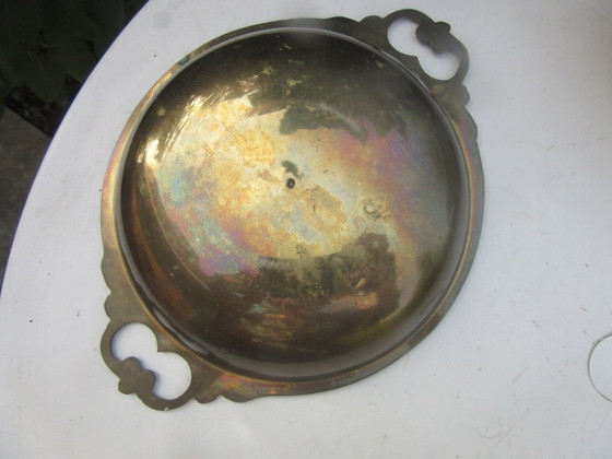 Messing und emaillierte Deckelschale und passende Servierplatte im Jugendstil – Schalen, Brass (photo 3 of 13)