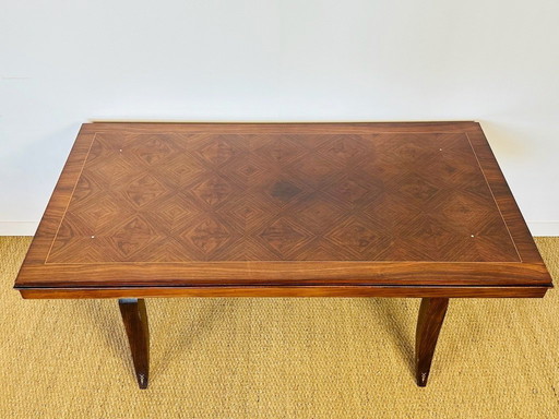Table de salle à manger art déco en noyer et marqueterie en diamants, 1940