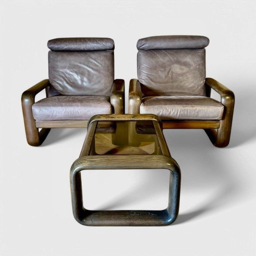 Sillón de cuero Rosenthal Hombre con mesa de centro a juego – Diseñador Burkhard Vogtherr, Alemania, década de 1970