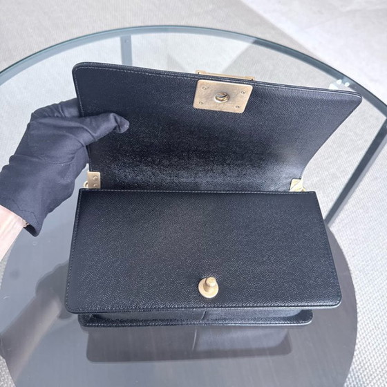 Image 1 of Chanel Boy Medium - Caviar 25CM Chevron Black Gold Hardware Series 24
