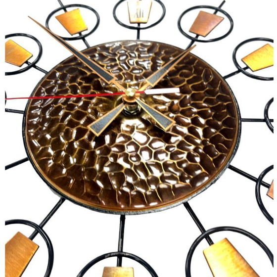 Image 1 of Horloge murale en métal et laiton à motif soleil, style moderne du milieu du XXe siècle, Allemagne, années 1960
