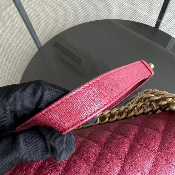 Image 1 of Chanel Boy Medium - Caviar 25CM Quilted Dark Red Golden Hardware Series 26