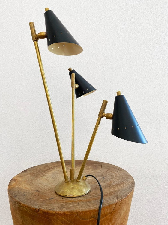 Image 1 of Lampada italiana in ottone a tre teste, design anni '50