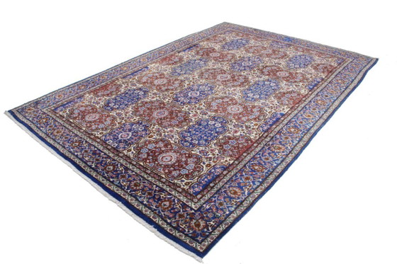 Image 1 of Toile persane originale nouée à la main à Tabriz, patine bleue, style vintage, 332 x 219 cm