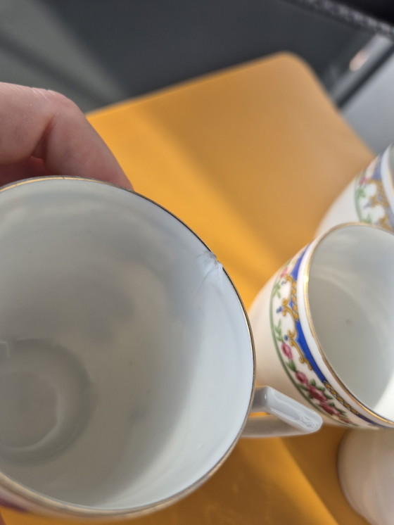 Image 1 of Servizio da tè vintage in porcellana di Limoges - T.L.B. Francia - 1950 ca - Floreale e oro