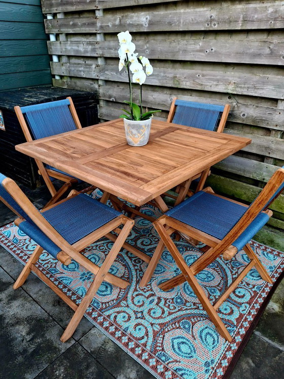 Image 1 of Teak garden set with 4 folding chairs