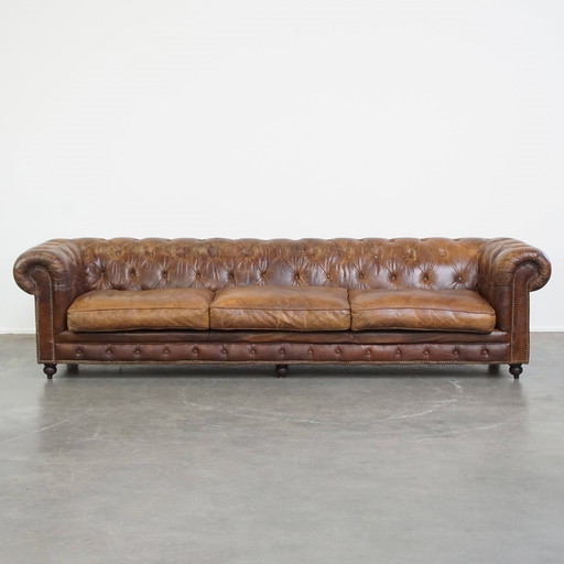 Large Beef Leather Chesterfield 4 Seat Sofa