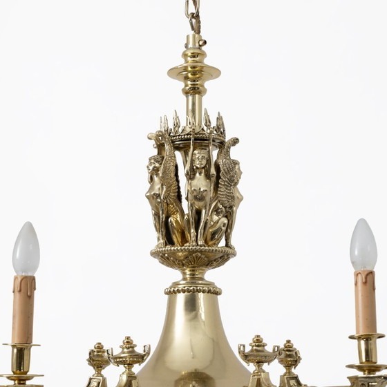 Image 1 of Kroonluchter in Empirestijl van verguld brons met gevleugelde figuren – Italië, begin 19e eeuw