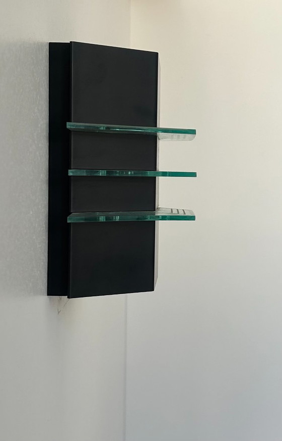 Image 1 of Lampada da parete vintage in metallo nero e vetro, Francia 1980