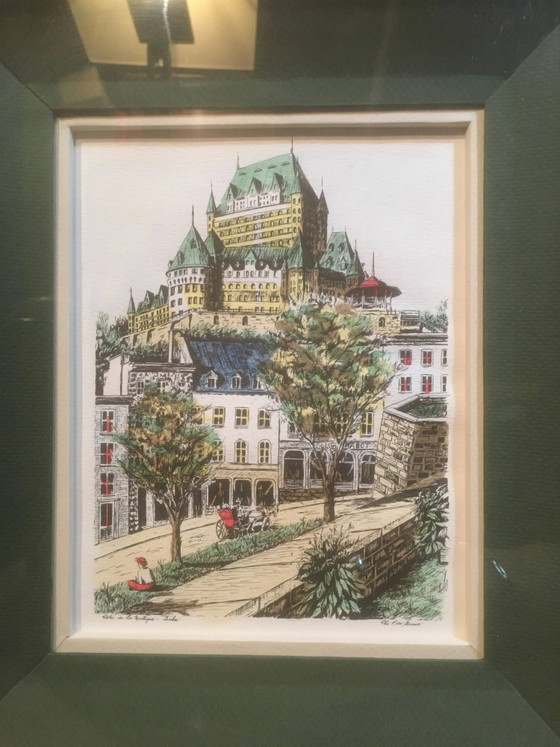Château de Frontenac encadré, Lithographie de Québec – Décorations murales, Paper, Vintage (photo 5 of 6)
