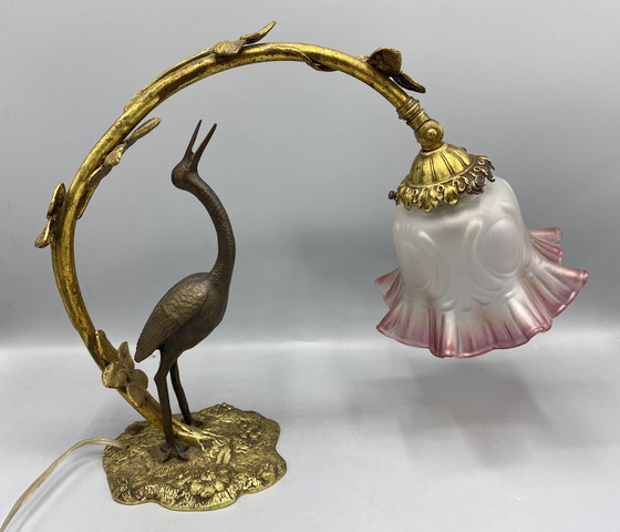 Image 1 of 1 lampada da scrivania in bronzo Art Nouveau con airone
