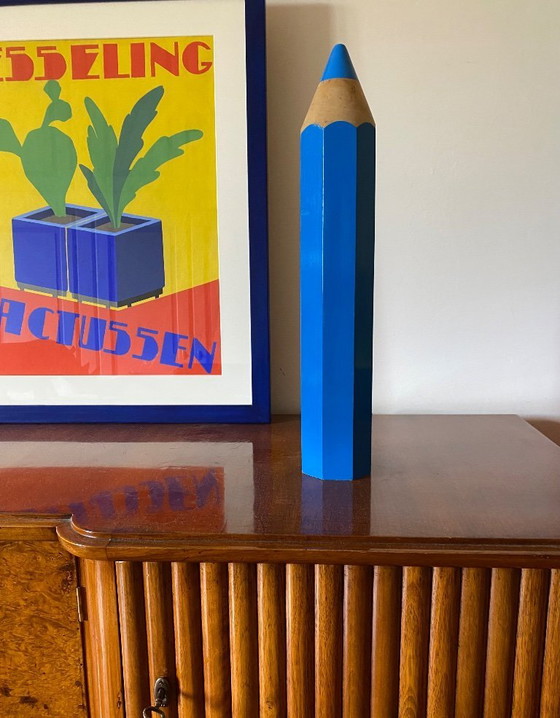 Image 1 of Michel Aroutcheff, postmodern blue Pencil table lamp, Ed. Vilac France 1980s