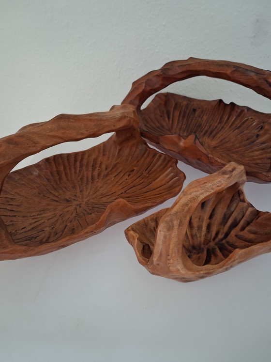 Image 1 of 3 ciotole in teak stile brutalista di metà secolo