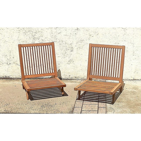 Image 1 of Pair of vintage solid teak armchairs with cushions, 1960