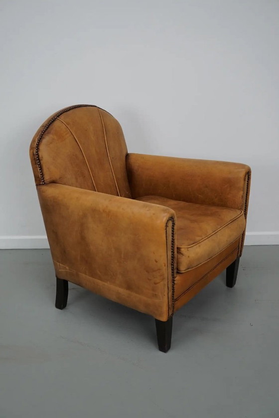 Image 1 of Vintage Nederlandse Cognackleurige Leren Clubfauteuil