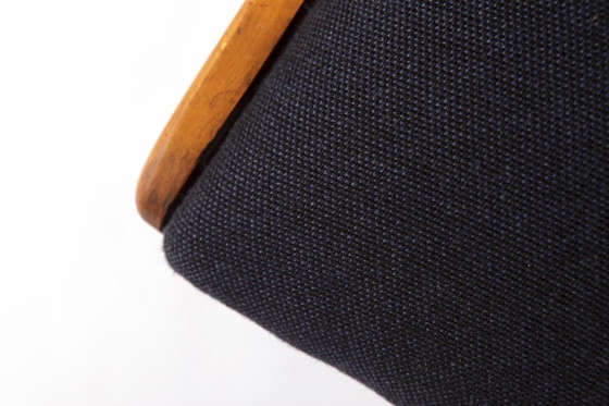 Pair of Vintage Beechwood Armchairs, 1960s–1970s, Dark Blue Upholstery, Mid-Century Modern Dining Chairs (photo 2 of 7)