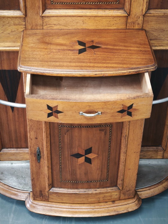 Image 1 of Porte-manteau Gründerzeit en chêne incrusté avec miroir, XIXe siècle, vers 1890